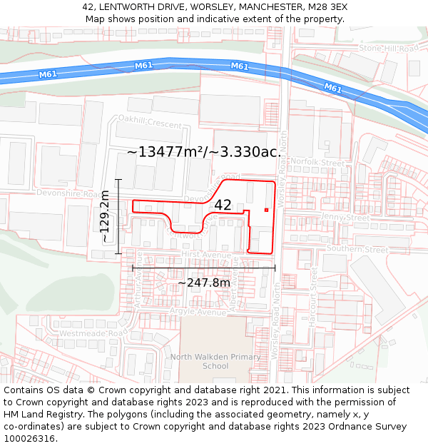 42, LENTWORTH DRIVE, WORSLEY, MANCHESTER, M28 3EX: Plot and title map