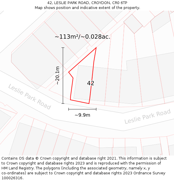 42, LESLIE PARK ROAD, CROYDON, CR0 6TP: Plot and title map