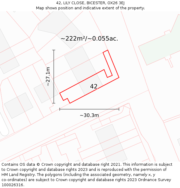 42, LILY CLOSE, BICESTER, OX26 3EJ: Plot and title map