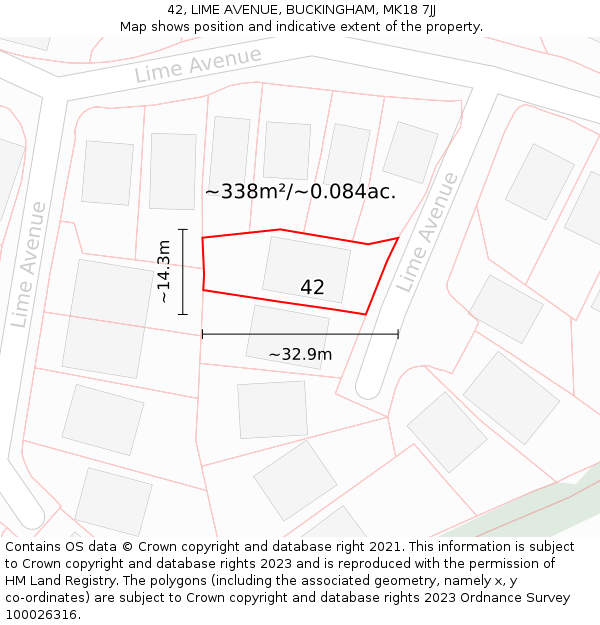 42, LIME AVENUE, BUCKINGHAM, MK18 7JJ: Plot and title map