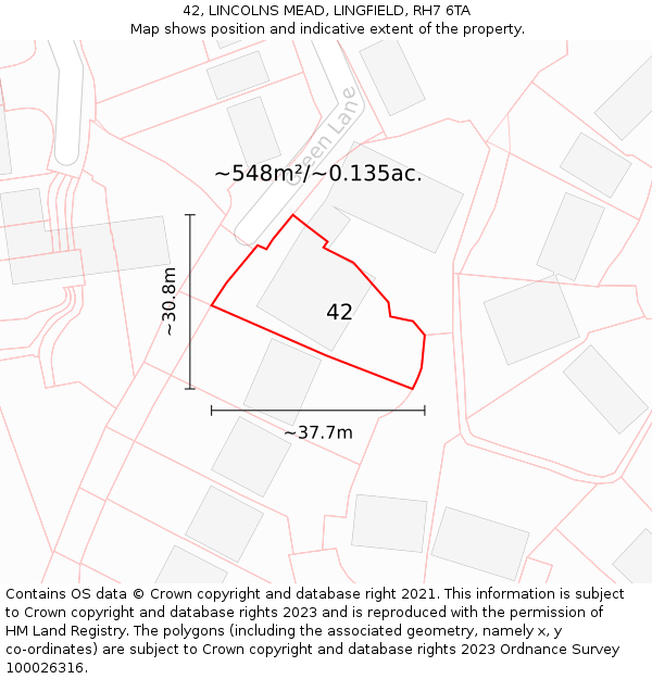 42, LINCOLNS MEAD, LINGFIELD, RH7 6TA: Plot and title map