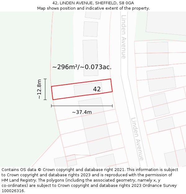42, LINDEN AVENUE, SHEFFIELD, S8 0GA: Plot and title map