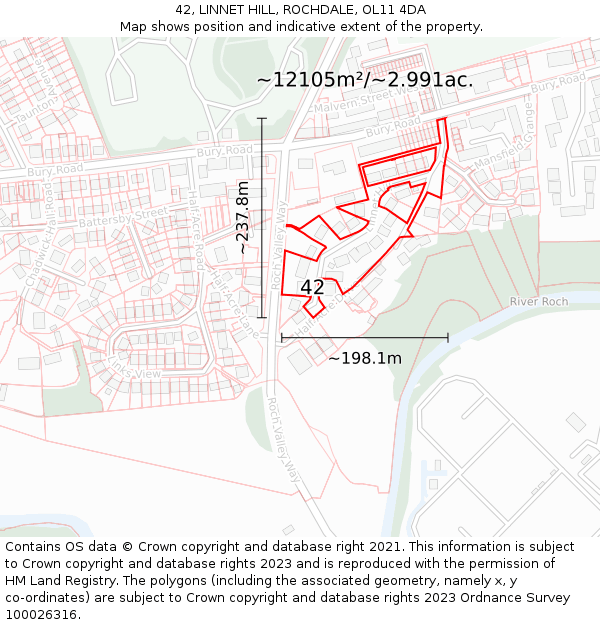 42, LINNET HILL, ROCHDALE, OL11 4DA: Plot and title map