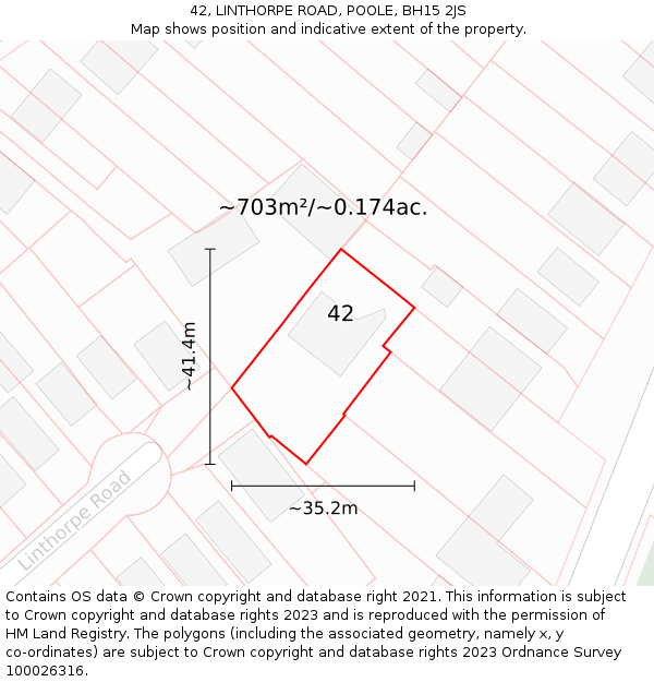 42, LINTHORPE ROAD, POOLE, BH15 2JS: Plot and title map