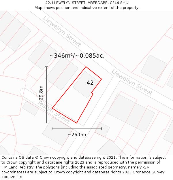 42, LLEWELYN STREET, ABERDARE, CF44 8HU: Plot and title map