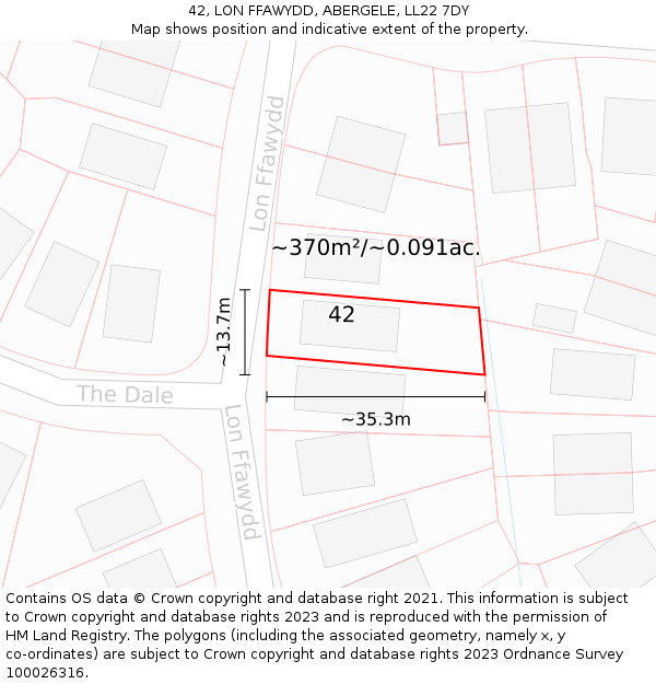 42, LON FFAWYDD, ABERGELE, LL22 7DY: Plot and title map