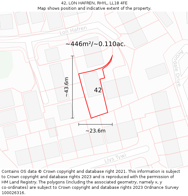 42, LON HAFREN, RHYL, LL18 4FE: Plot and title map