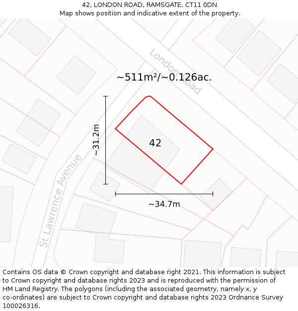 42, LONDON ROAD, RAMSGATE, CT11 0DN: Plot and title map