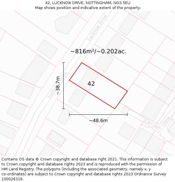 42, LUCKNOW DRIVE, NOTTINGHAM, NG3 5EU: Plot and title map