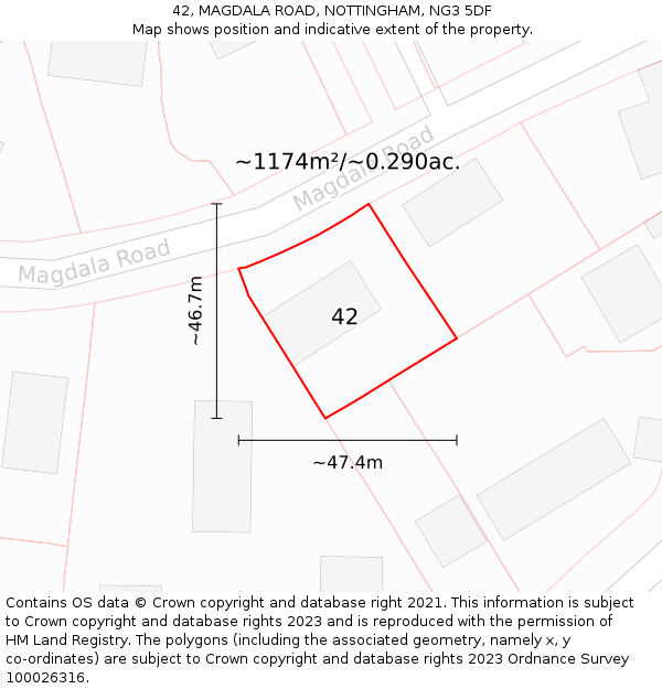 42, MAGDALA ROAD, NOTTINGHAM, NG3 5DF: Plot and title map