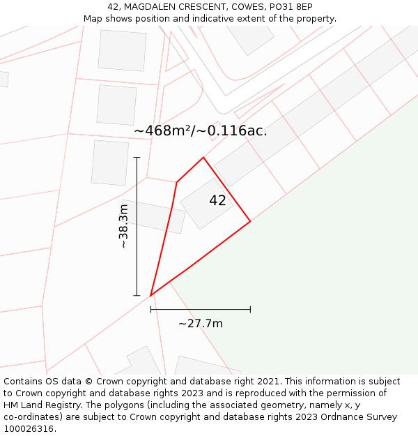 42, MAGDALEN CRESCENT, COWES, PO31 8EP: Plot and title map