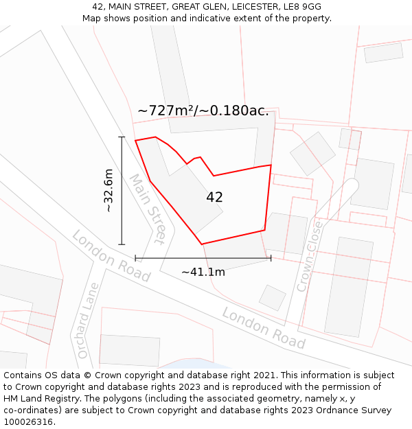 42, MAIN STREET, GREAT GLEN, LEICESTER, LE8 9GG: Plot and title map