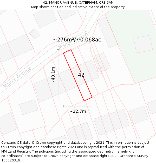 42, MANOR AVENUE, CATERHAM, CR3 6AN: Plot and title map