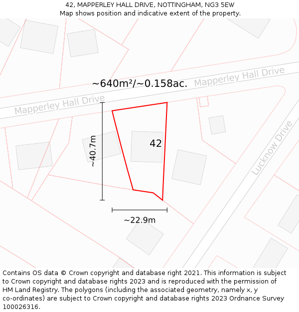 42, MAPPERLEY HALL DRIVE, NOTTINGHAM, NG3 5EW: Plot and title map