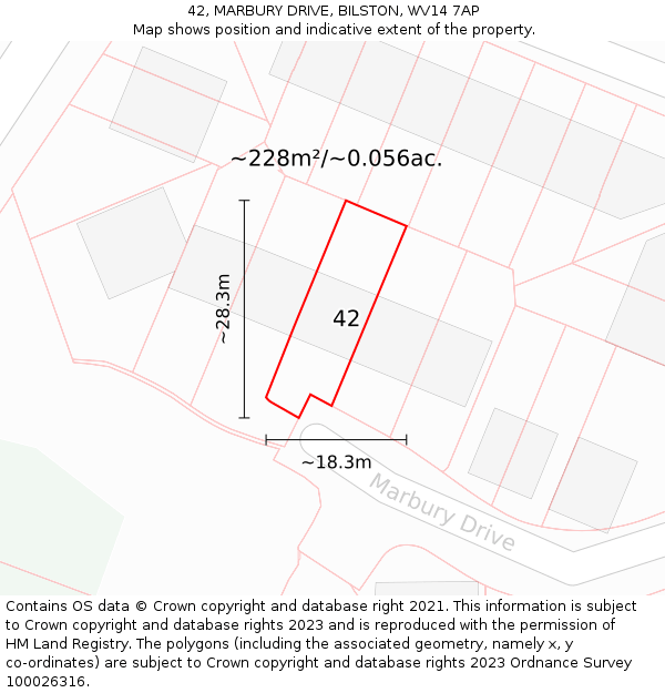 42, MARBURY DRIVE, BILSTON, WV14 7AP: Plot and title map