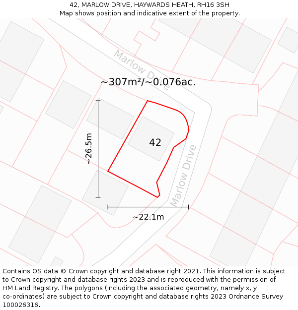 42, MARLOW DRIVE, HAYWARDS HEATH, RH16 3SH: Plot and title map