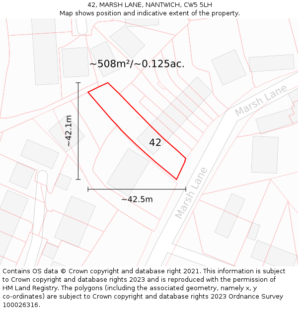 42, MARSH LANE, NANTWICH, CW5 5LH: Plot and title map