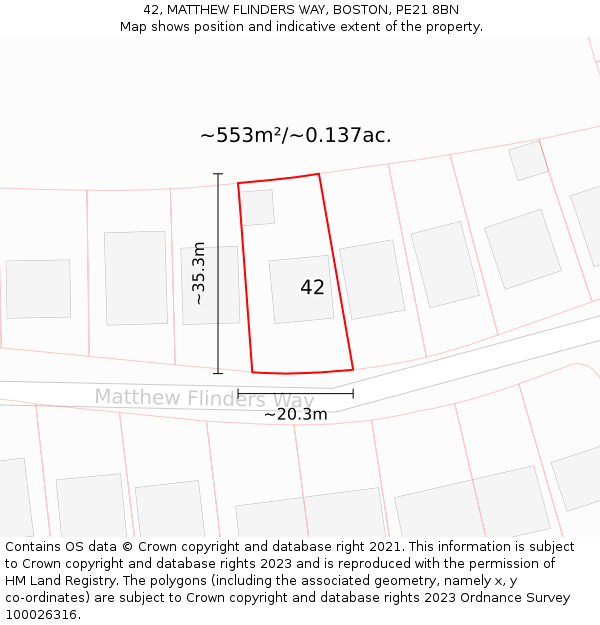 42, MATTHEW FLINDERS WAY, BOSTON, PE21 8BN: Plot and title map