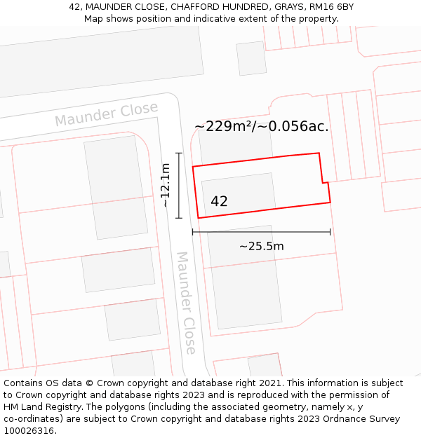 42, MAUNDER CLOSE, CHAFFORD HUNDRED, GRAYS, RM16 6BY: Plot and title map