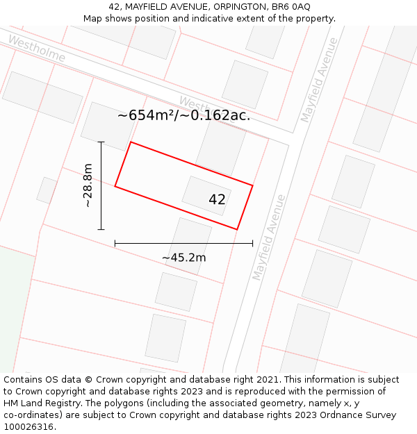 42, MAYFIELD AVENUE, ORPINGTON, BR6 0AQ: Plot and title map