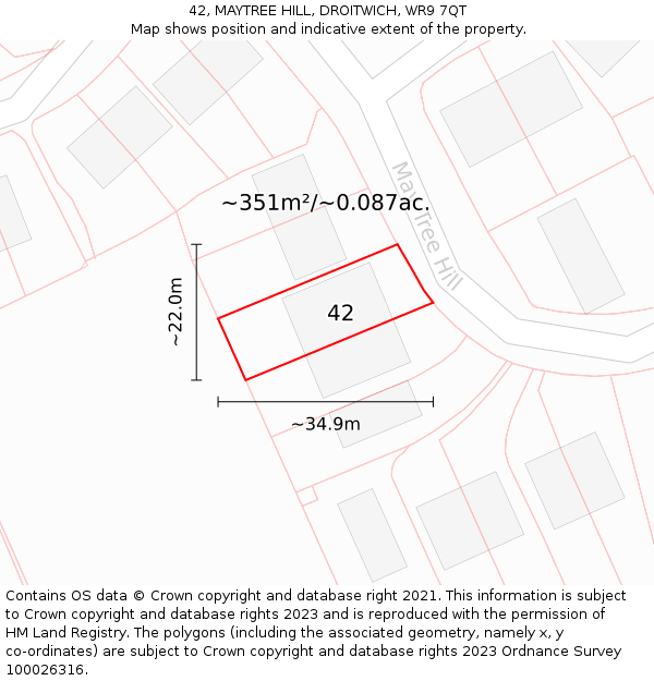 42, MAYTREE HILL, DROITWICH, WR9 7QT: Plot and title map