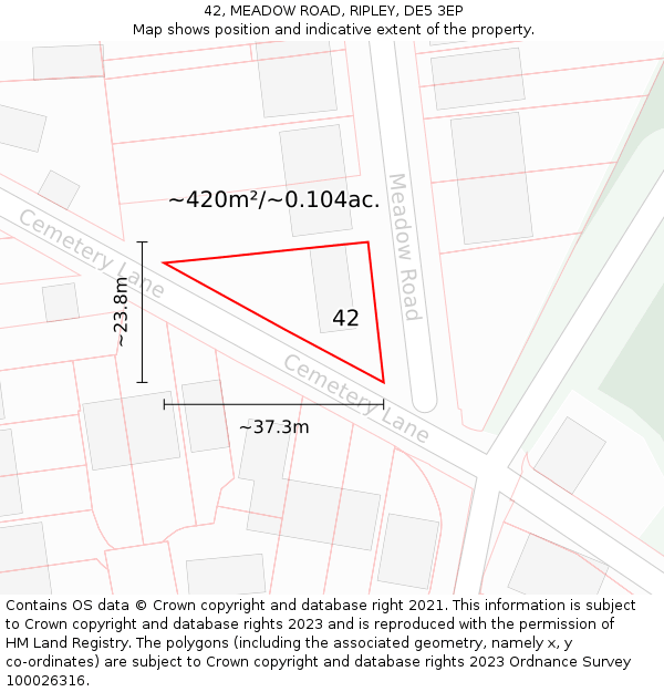 42, MEADOW ROAD, RIPLEY, DE5 3EP: Plot and title map