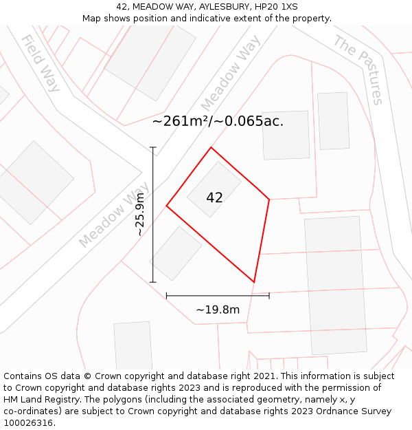 42, MEADOW WAY, AYLESBURY, HP20 1XS: Plot and title map