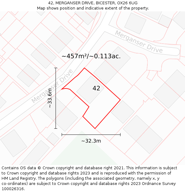 42, MERGANSER DRIVE, BICESTER, OX26 6UG: Plot and title map