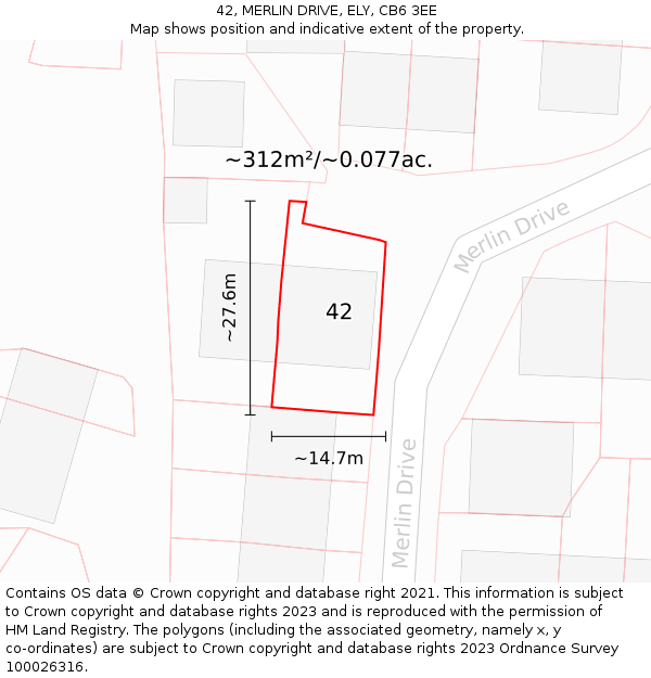 42, MERLIN DRIVE, ELY, CB6 3EE: Plot and title map