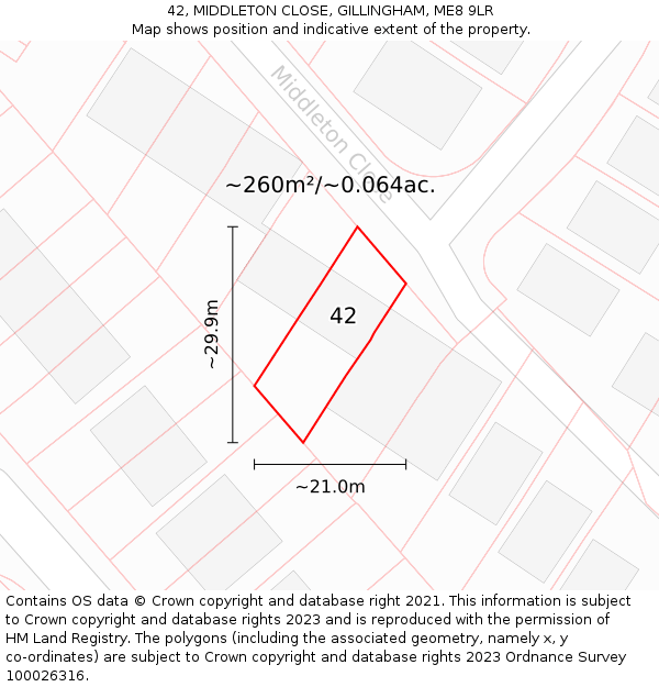 42, MIDDLETON CLOSE, GILLINGHAM, ME8 9LR: Plot and title map