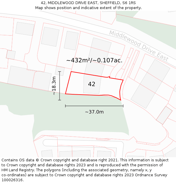 42, MIDDLEWOOD DRIVE EAST, SHEFFIELD, S6 1RS: Plot and title map