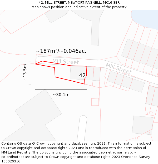 42, MILL STREET, NEWPORT PAGNELL, MK16 8ER: Plot and title map