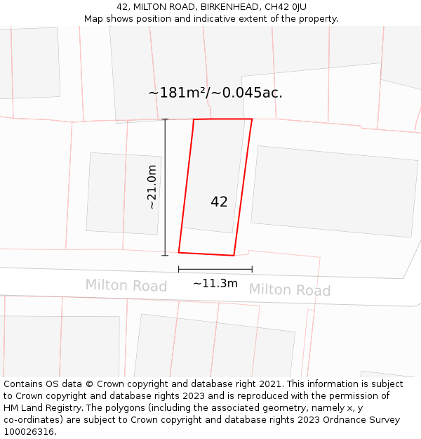 42, MILTON ROAD, BIRKENHEAD, CH42 0JU: Plot and title map