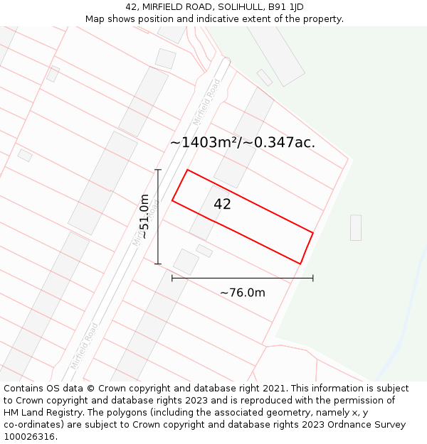 42, MIRFIELD ROAD, SOLIHULL, B91 1JD: Plot and title map