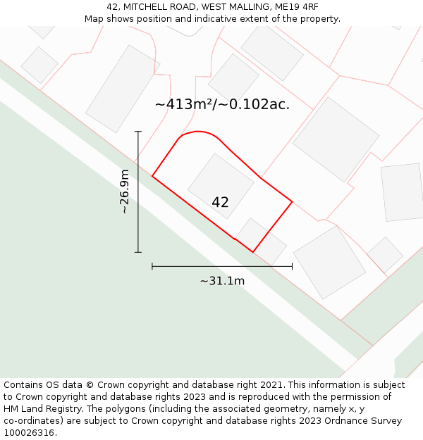 42, MITCHELL ROAD, WEST MALLING, ME19 4RF: Plot and title map