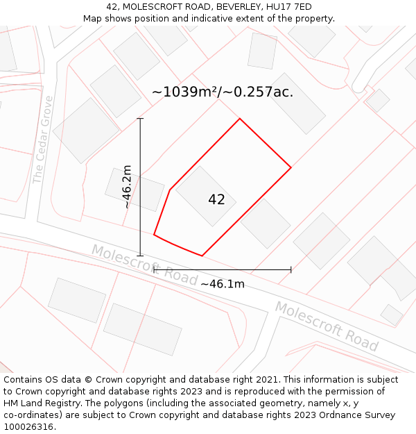 42, MOLESCROFT ROAD, BEVERLEY, HU17 7ED: Plot and title map