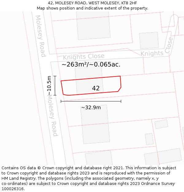 42, MOLESEY ROAD, WEST MOLESEY, KT8 2HF: Plot and title map