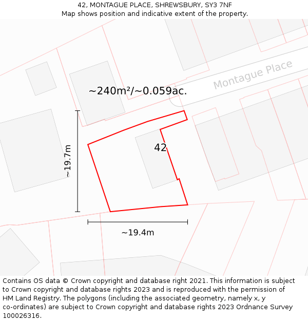 42, MONTAGUE PLACE, SHREWSBURY, SY3 7NF: Plot and title map