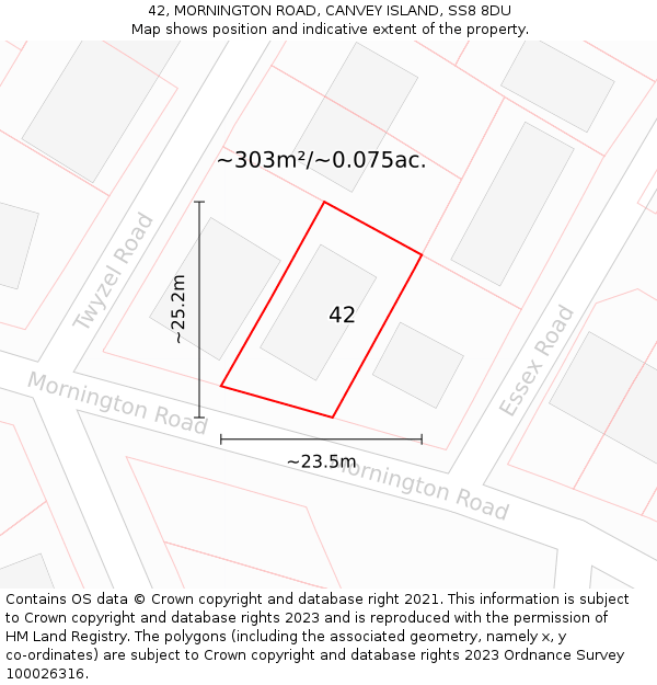 42, MORNINGTON ROAD, CANVEY ISLAND, SS8 8DU: Plot and title map