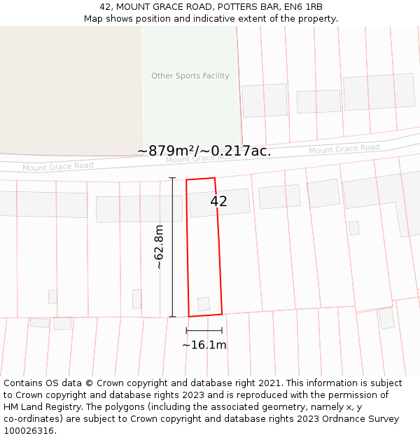 42, MOUNT GRACE ROAD, POTTERS BAR, EN6 1RB: Plot and title map