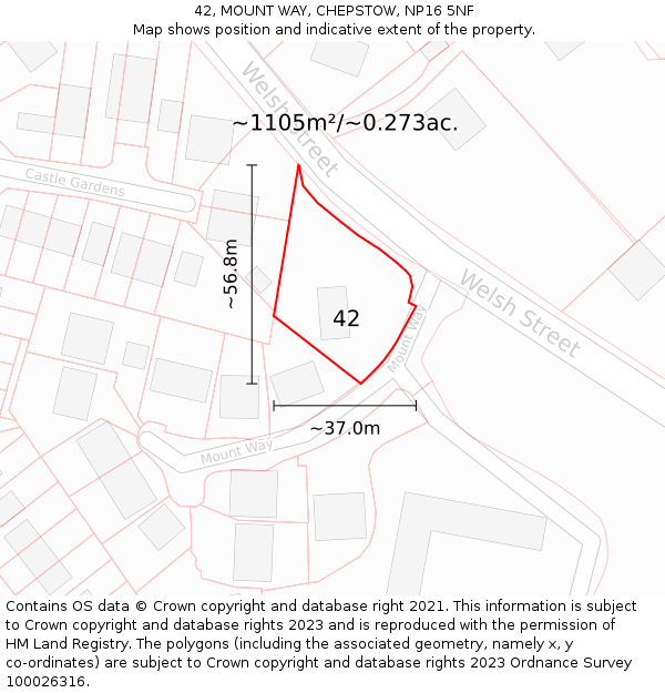 42, MOUNT WAY, CHEPSTOW, NP16 5NF: Plot and title map