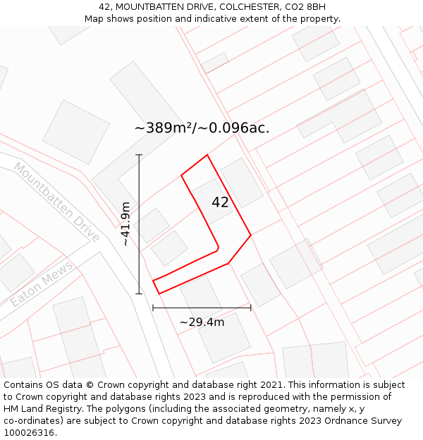 42, MOUNTBATTEN DRIVE, COLCHESTER, CO2 8BH: Plot and title map