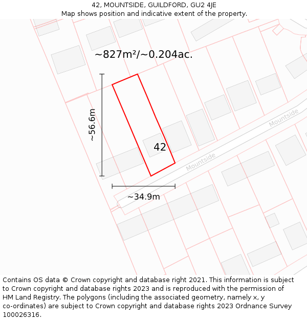 42, MOUNTSIDE, GUILDFORD, GU2 4JE: Plot and title map