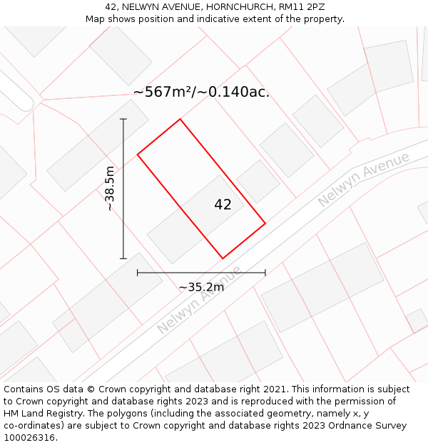 42, NELWYN AVENUE, HORNCHURCH, RM11 2PZ: Plot and title map