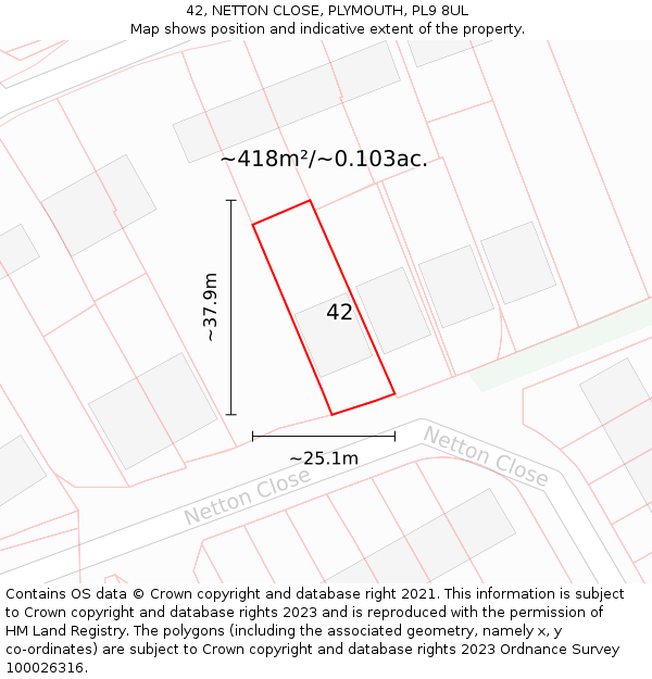 42, NETTON CLOSE, PLYMOUTH, PL9 8UL: Plot and title map