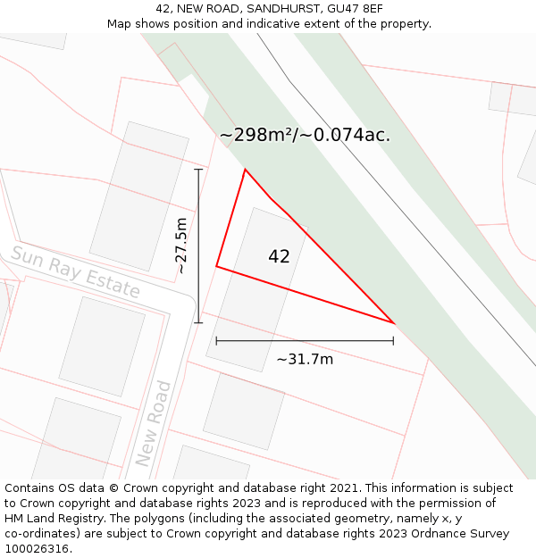 42, NEW ROAD, SANDHURST, GU47 8EF: Plot and title map