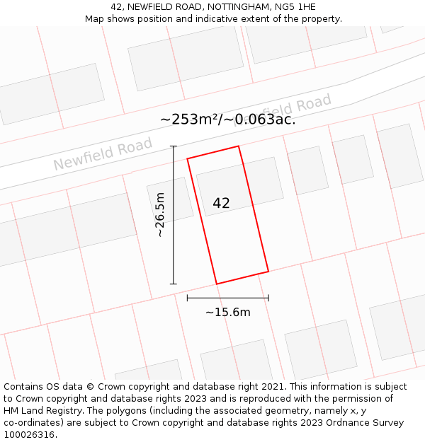 42, NEWFIELD ROAD, NOTTINGHAM, NG5 1HE: Plot and title map