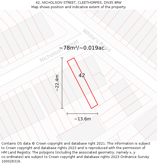42, NICHOLSON STREET, CLEETHORPES, DN35 8RW: Plot and title map