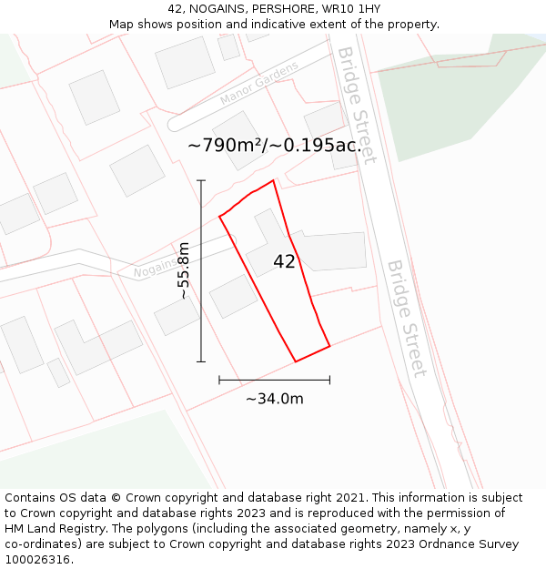 42, NOGAINS, PERSHORE, WR10 1HY: Plot and title map