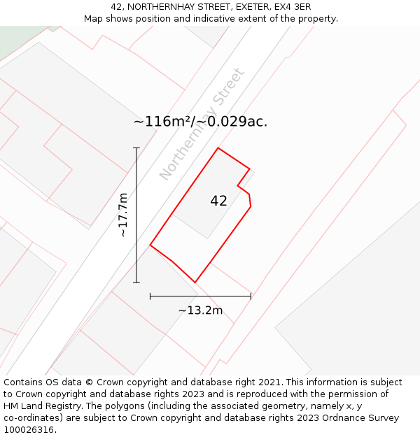 42, NORTHERNHAY STREET, EXETER, EX4 3ER: Plot and title map
